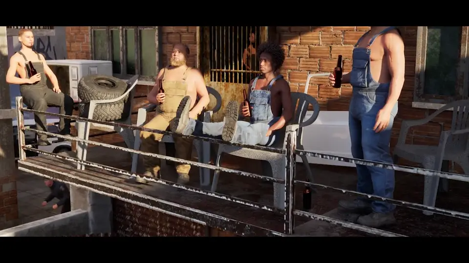 The game’s crew relaxing together on a rooftop